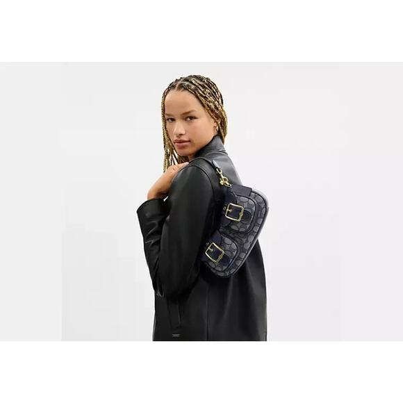 COACH Ashton Bag In Signature Jacquard CBJ00 Gold/Navy/Midnight Navy - Picture 11 of 11